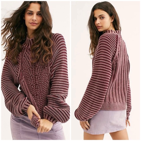 Free People Sweetheart Sweater Size Small 100% Cotton Chunky Knit Mock Neck - Picture 1 of 11